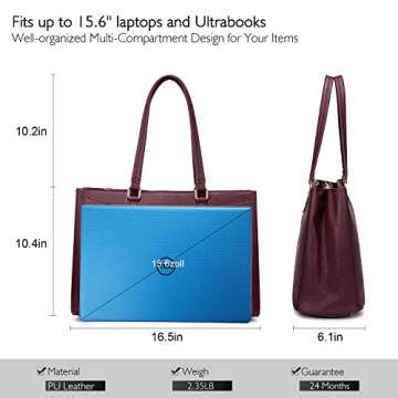 LOVEVOOK Laptop Tote Bag for Women 15.6 Inch Waterproof Leather Computer Bags Women Business Office Work Bag Briefcase Purple