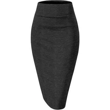Sweet Hearts Women’s Basic Stretch Pencil Skirt- Regular & Plus Size- Below Knee Office Midi Bodycon Nylon Skirt Made in USA (Charcoal, X-Large)