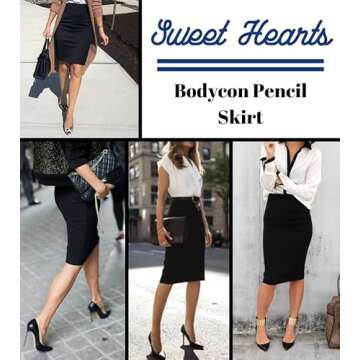 Sweet Hearts Women’s Basic Stretch Pencil Skirt- Regular & Plus Size- Below Knee Office Midi Bodycon Nylon Skirt Made in USA (Charcoal, X-Large)