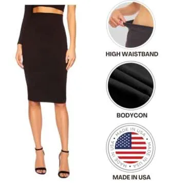 Sweet Hearts Women’s Basic Stretch Pencil Skirt- Regular & Plus Size- Below Knee Office Midi Bodycon Nylon Skirt Made in USA (Charcoal, X-Large)
