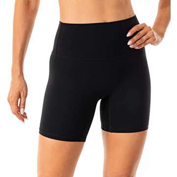 Ukaste Women's Studio Essential High-Rise Yoga Shorts 6" - Brushed Soft Workout Active Shorts (Black, 2)