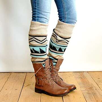SOFTMED Women's Boho Knitted Warm Long Leg Warmer (Beige&khaki, One Size)