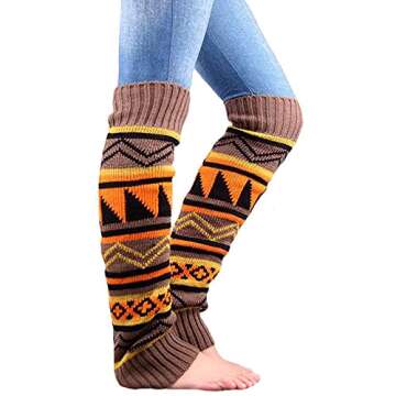 SOFTMED Women's Boho Knitted Warm Long Leg Warmer (Beige&khaki, One Size)