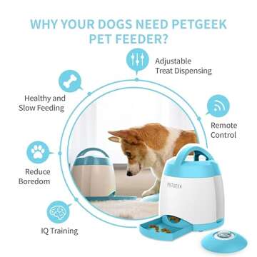 PETGEEK Automatic Dog Treat Dispenser with Button, Dual Power Supply and Remote Control, Dog Puzzle ...