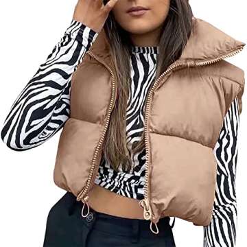 Yuemengxuan Women Cotton Padded Vest Ladies Sleeveless Crop Vest Y2k Fashion Puffer Button Down Short Top Gilet Streetwear (Khaki-A, M)
