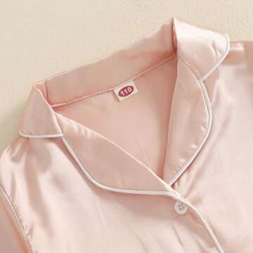 DuAnyozu Satin Pajama Set Toddler Girl Pjs Kids Feather Trim Short Sleeve Shirt Elastic Waist Shorts Little Girls Clothes (Light Orange, 8-9 Years)