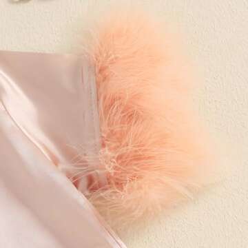 DuAnyozu Satin Pajama Set Toddler Girl Pjs Kids Feather Trim Short Sleeve Shirt Elastic Waist Shorts Little Girls Clothes (Light Orange, 8-9 Years)