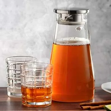 Glass Pitcher with Stainless Steel Lid for Hot & Cold Drinks