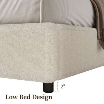 REVOMINCA Queen Bed Frame, Cream Soft Bedframe with Rounded Corners, Upholstered Boucle Platform Bed Frame with Round Headboard, No Box Spring Required, Easy Assembly, Beige