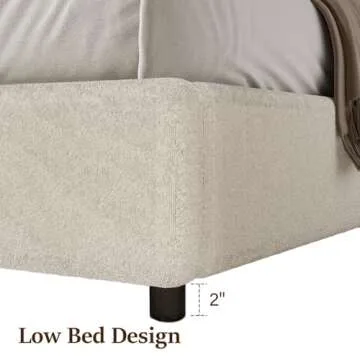 REVOMINCA Queen Bed Frame, Cream Soft Bedframe with Rounded Corners, Upholstered Boucle Platform Bed Frame with Round Headboard, No Box Spring Required, Easy Assembly, Beige