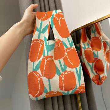 Anopo Wrist Bag Sleeve-Knot-Pouch for Women Small Aesthetic Floral Tote Bag Cute Crochet Handbag Tul...