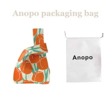 Anopo Wrist Bag Sleeve-Knot-Pouch for Women Small Aesthetic Floral Tote Bag Cute Crochet Handbag Tulips Orange
