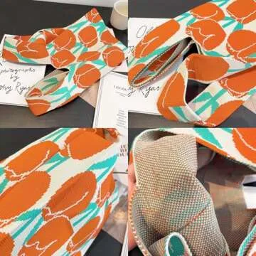 Anopo Wrist Bag Sleeve-Knot-Pouch for Women Small Aesthetic Floral Tote Bag Cute Crochet Handbag Tulips Orange