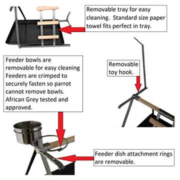 Ultimate Parrot Bird Perch Table Top Stand with Steel Cups for Medium Large Birds