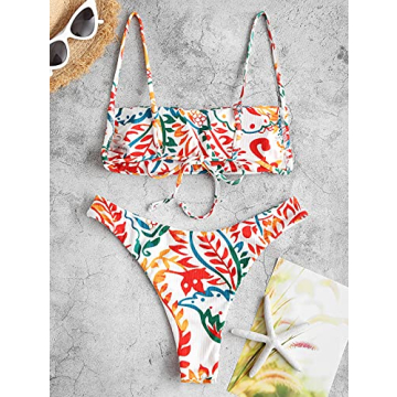 ZAFUL Ribbed Leaf Print Cami Bikini Set for women