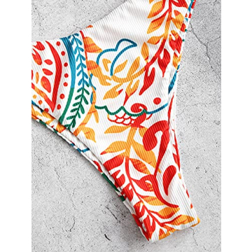 ZAFUL Ribbed Leaf Print Cami Bikini Set for women