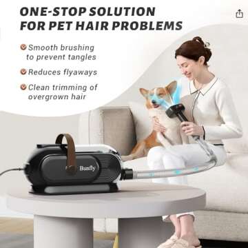Bunfly Dog Grooming Kit with 13000kpa Strong Grooming & Vacuum Suction 99% Pet Hair,3L Capacity,11 G...