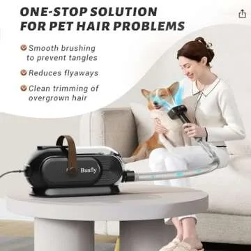 Bunfly Dog Grooming Kit with 13000kpa Strong Grooming & Vacuum Suction 99% Pet Hair,3L Capacity,11 G...