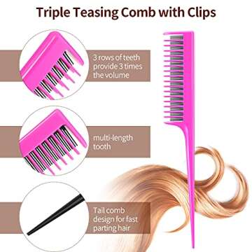 Patelai 3-Piece Hair Comb Set Includes 3-Row Nylon Teasing Brush, Boar Bristle Teaser Brushes, and T...
