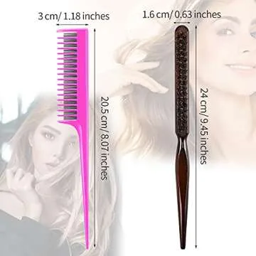Patelai 3-Piece Hair Comb Set Includes 3-Row Nylon Teasing Brush, Boar Bristle Teaser Brushes, and Triple Teasing Combs for Women Stylists - Pink and Black
