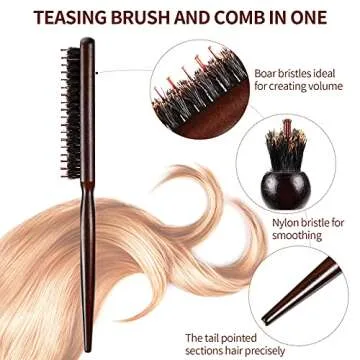 Patelai 3-Piece Hair Comb Set Includes 3-Row Nylon Teasing Brush, Boar Bristle Teaser Brushes, and Triple Teasing Combs for Women Stylists - Pink and Black