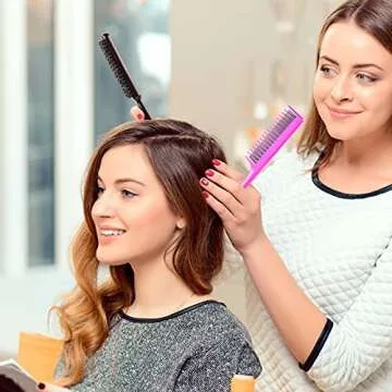 Patelai 3-Piece Hair Comb Set Includes 3-Row Nylon Teasing Brush, Boar Bristle Teaser Brushes, and Triple Teasing Combs for Women Stylists - Pink and Black