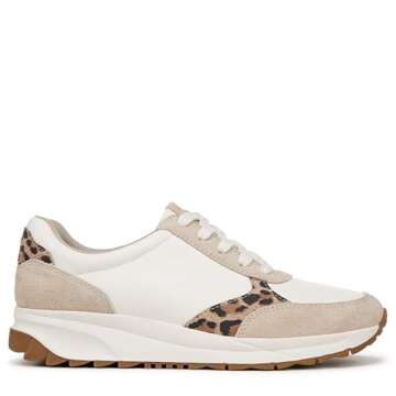 Naturalizer Womens Shay Lace Up Fashion Sneaker Sneaker White/Leopard Leather 8 M