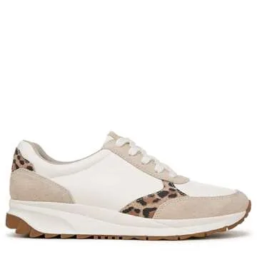 Naturalizer Womens Shay Lace Up Fashion Sneaker Sneaker White/Leopard Leather 8 M