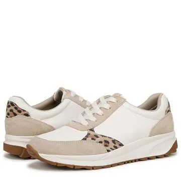 Naturalizer Womens Shay Lace Up Fashion Sneaker Sneaker White/Leopard Leather 8 M