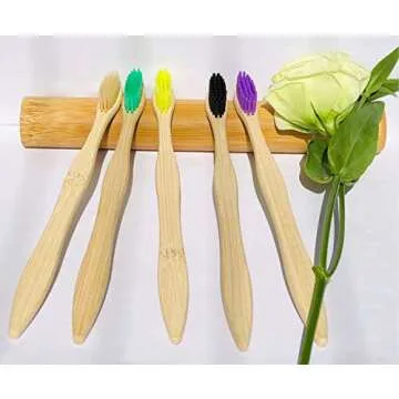 Goaycer Eco Friendly Bamboo Toothbrush, 10Pack Medium Firm Bristles Biodegradable Bulk Wooden Toothbrushes