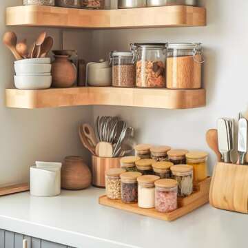 ComSaf Bamboo Spice Rack with 12Pcs 6oz Jars and Labels, 3 Tier Organizer for Cabinet, Table, Pantry