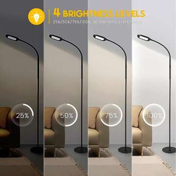 MARSPOWER LED Floor Lamp, 15W Modern Reading Floor Lamp with Remote Control for Living Room and Bedroom, Adjustable Gooseneck Standing Lamp, 4 Colors Bright Dimmable Tall Standing Light