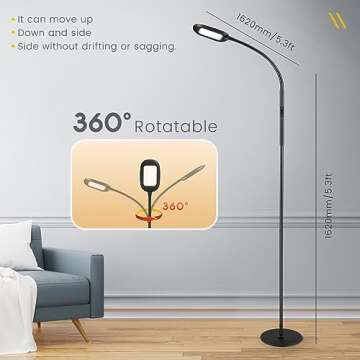MARSPOWER LED Floor Lamp, 15W Modern Reading Floor Lamp with Remote Control for Living Room and Bedroom, Adjustable Gooseneck Standing Lamp, 4 Colors Bright Dimmable Tall Standing Light