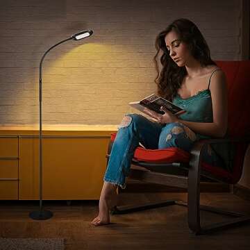 MARSPOWER LED Floor Lamp, 15W Modern Reading Floor Lamp with Remote Control for Living Room and Bedroom, Adjustable Gooseneck Standing Lamp, 4 Colors Bright Dimmable Tall Standing Light