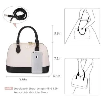 Small Crossbody Bags for Women Classic Double Zip Top Handle Dome Satchel Bag Shoulder Purse Black&Beige