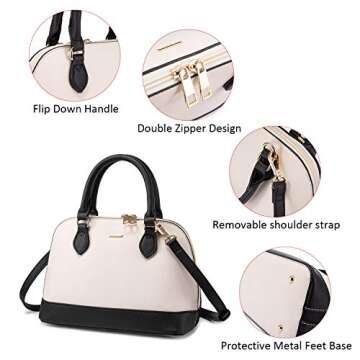 Small Crossbody Bags for Women Classic Double Zip Top Handle Dome Satchel Bag Shoulder Purse Black&Beige