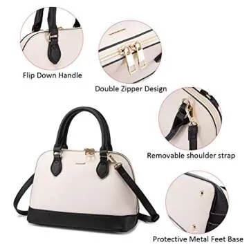 Small Crossbody Bags for Women Classic Double Zip Top Handle Dome Satchel Bag Shoulder Purse Black&Beige
