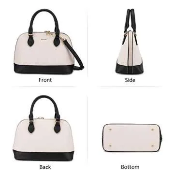 Small Crossbody Bags for Women Classic Double Zip Top Handle Dome Satchel Bag Shoulder Purse Black&Beige