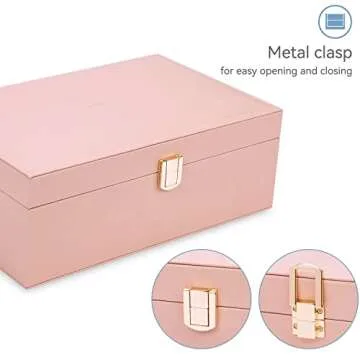 LANDICI Jewelry Box Organizer for Women, 2 Layer 4 Slot Watch Storage Case with Removable Tray, PU Leather Large Jewellery Holder Display for Watches Sunglasses Rings Earrings Necklace, Pink