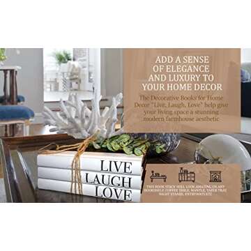 Live|Laugh|Love Decorative Books - Set of 3 Faux Coffee Table Books for Home Decor and Shelves