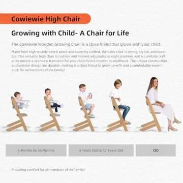 Cowiewie 3-in-1 Convertible Baby Natural Wooden Highchair with EVA Cushions with2 Tray, 8 Adjustable High Chairs for Babies/Toddlers/Adults,5-Point Harness & 2 Waterproof Cozy Cushion Gray