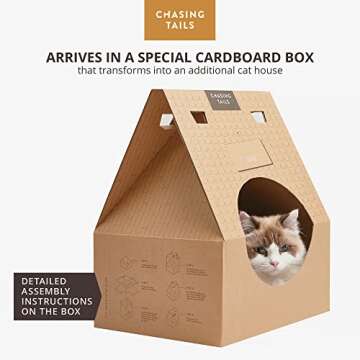Chasing Tails Handcrafted Cat Cave Bed - New Zealand Wool Eco-Friendly Cat Beds for Indoor Cats Cave, Cat Houses for Indoor Cats, Cat Bed Cave, Comes with Cardboard Cat House Indoor, Kitten Bed