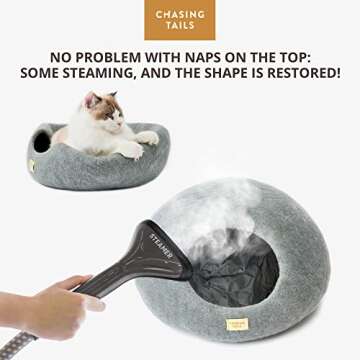 Chasing Tails Handcrafted Cat Cave Bed - New Zealand Wool Eco-Friendly Cat Beds for Indoor Cats Cave, Cat Houses for Indoor Cats, Cat Bed Cave, Comes with Cardboard Cat House Indoor, Kitten Bed