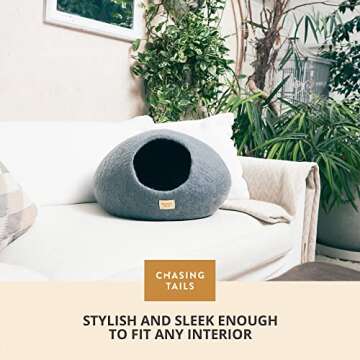 Chasing Tails Handcrafted Cat Cave Bed - New Zealand Wool Eco-Friendly Cat Beds for Indoor Cats Cave, Cat Houses for Indoor Cats, Cat Bed Cave, Comes with Cardboard Cat House Indoor, Kitten Bed