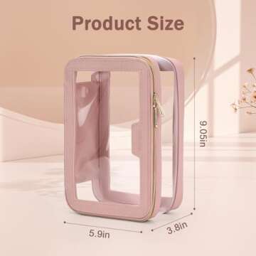 Soimeat Clear Makeup Bag, Leather Travel Makeup Case Toiletry Bag, Portable Cosmetic Bag Case, Transparent Waterproof Cosmetic Organizer Storage Bag for Women, Pink