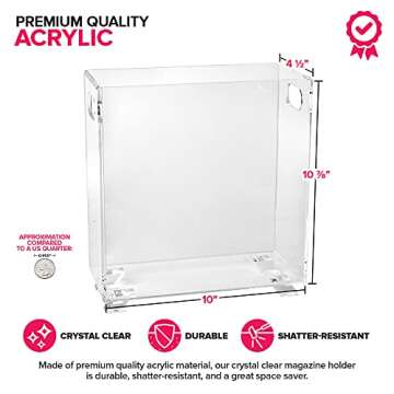 Stock Your Home Acrylic Magazine Holder - Crystal Clear Holder - Shatterproof - Open Top - Space Sav...