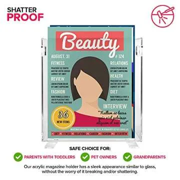 Stock Your Home Acrylic Magazine Holder - Crystal Clear Holder - Shatterproof - Open Top - Space Saver - For Magazines, Publications, Office Desk, Reception, Waiting Room