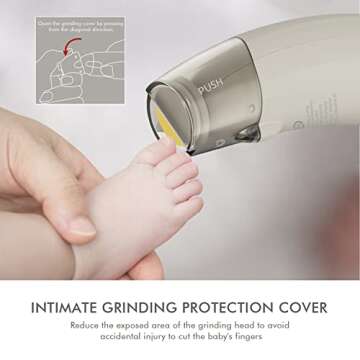 Baby Nail Trimmer Electric, ANGELBLISS Baby Nail Clippers with Grinding Cover and LED Light, Baby Nail File Kit for Newborn Infant Toddler or Adults Toes Fingernails, Included 5 Grinding Heads (Beige)