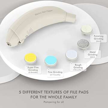 Baby Nail Trimmer Electric, ANGELBLISS Baby Nail Clippers with Grinding Cover and LED Light, Baby Nail File Kit for Newborn Infant Toddler or Adults Toes Fingernails, Included 5 Grinding Heads (Beige)