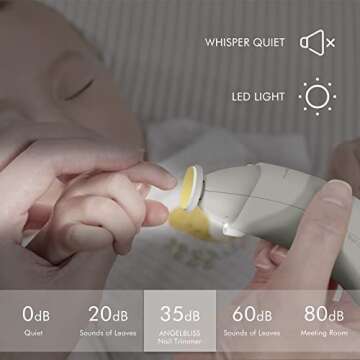 Baby Nail Trimmer Electric, ANGELBLISS Baby Nail Clippers with Grinding Cover and LED Light, Baby Nail File Kit for Newborn Infant Toddler or Adults Toes Fingernails, Included 5 Grinding Heads (Beige)